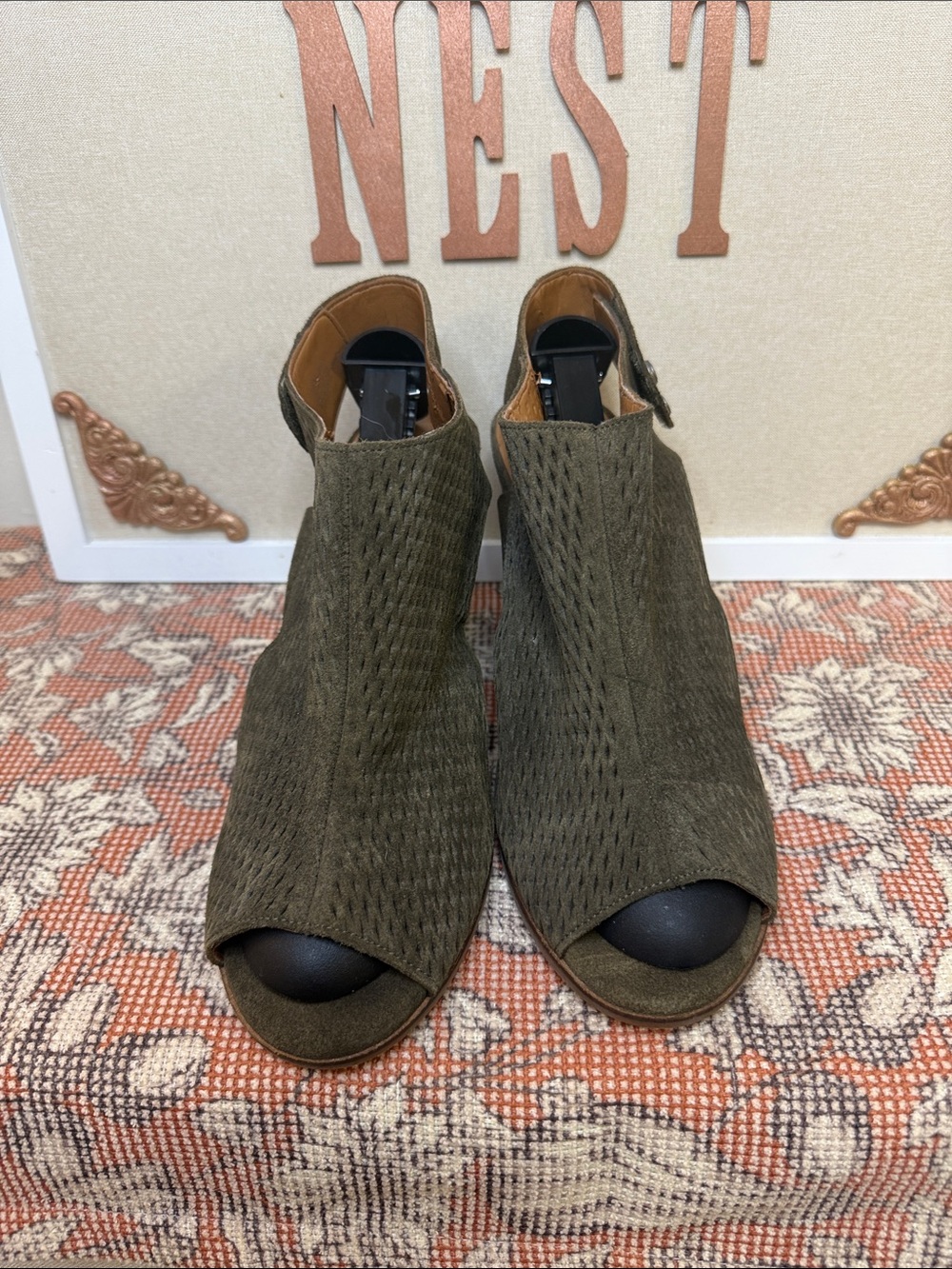 Arturo Chiang Olive Knit Open-Toe Ankle Booties
